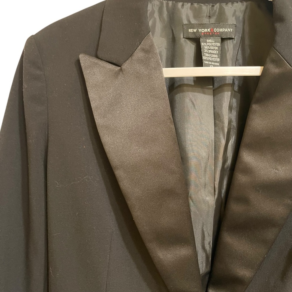 New York & Company Black Tuxedo Style One Button Blazer Jacket Evening Size 12 - Picture 4 of 13